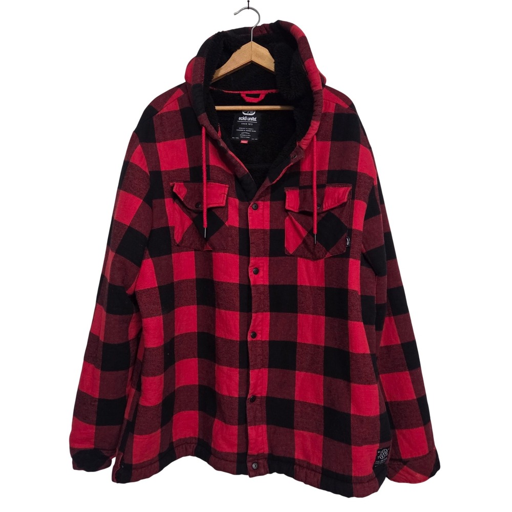 Vintage Ecko Unltd Mens 3XL Buffalo Plaid Faux Fur Sherpa Flannel Shacket Coat